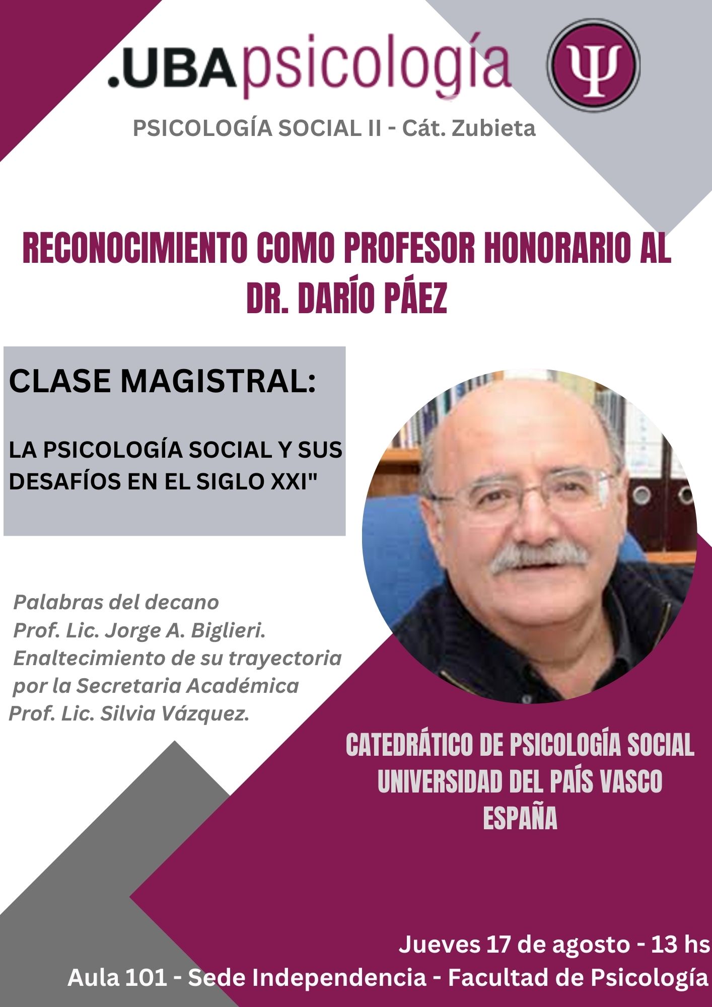 Imagen de un flyer con la foto del Doctor Dario Paez y una descripcion del evento.
